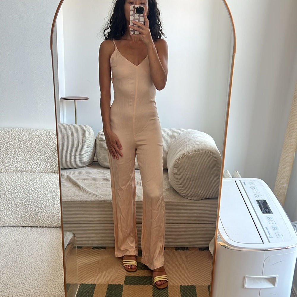 ba&sh Blush Pink Satin Jumpsuit
